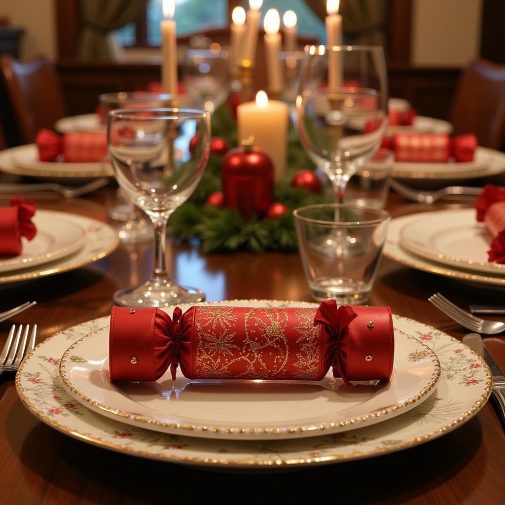 Christmas Crackers Musical Adorning a Festive Table Setting