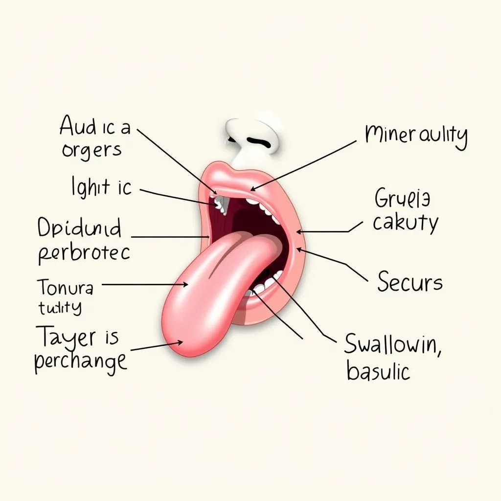 Hình ảnh minh họa các chức năng chính của lưỡi: vị giác, nuốt, phát âm