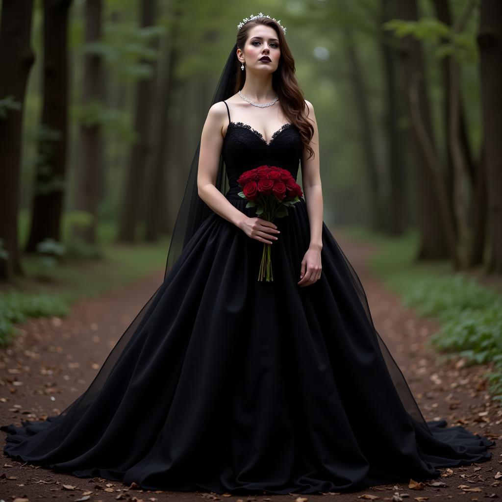 Bride in a black wedding dress on Halloween