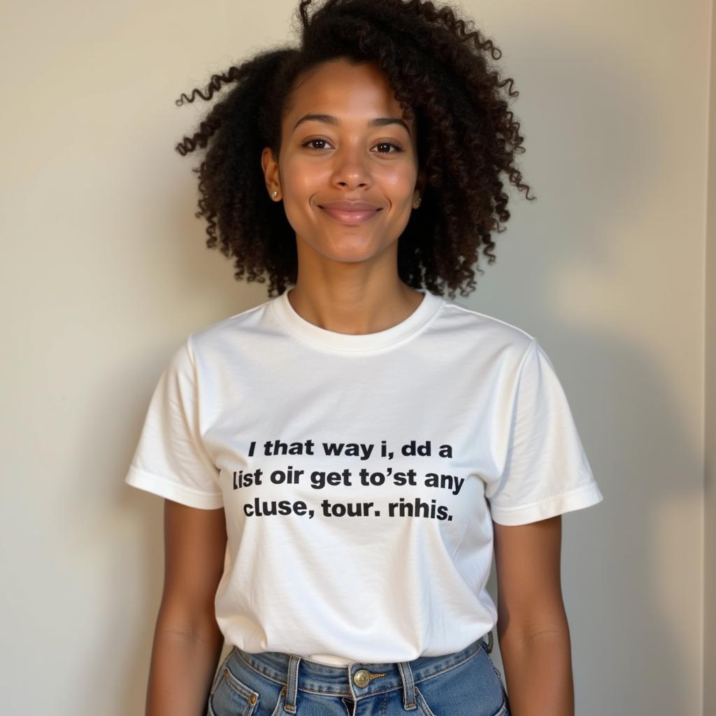 Young woman wearing a "Voting is my black job" t-shirt.