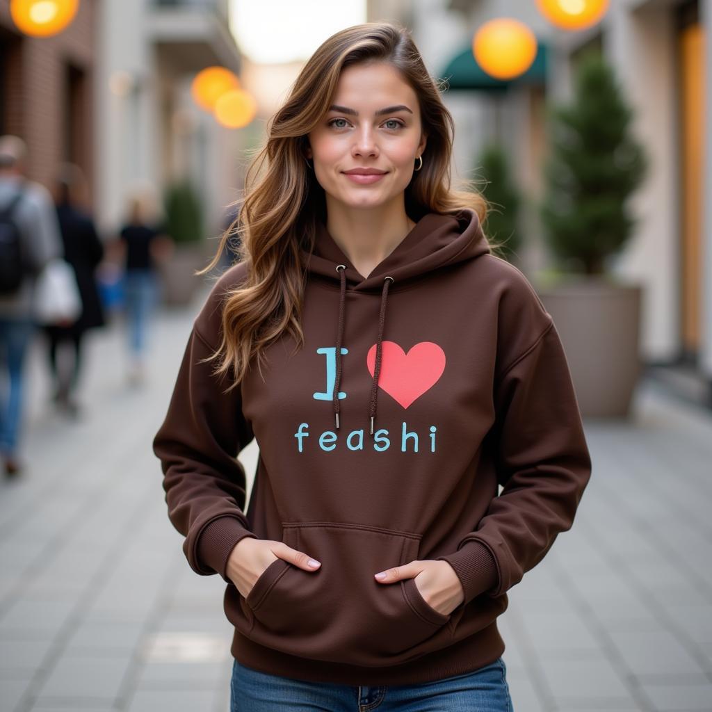 Cô Gái Mặc Brown Fresh Love Hoodie