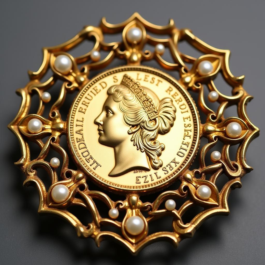 Victorian Era Style Gold Coin Brooch