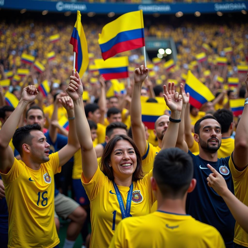 Cổ vũ cho đội tuyển quốc gia với cờ Colombia