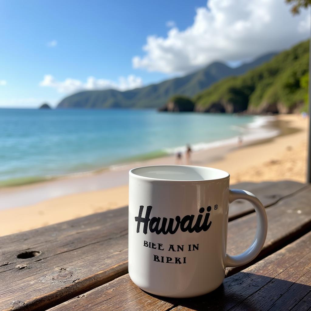 Cốc Hawaii Been There Mug trên bàn gỗ