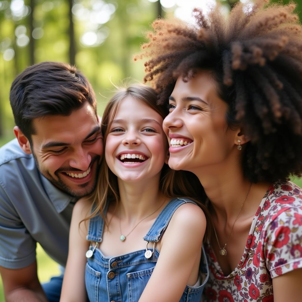 Teenage girl laughing with her parents