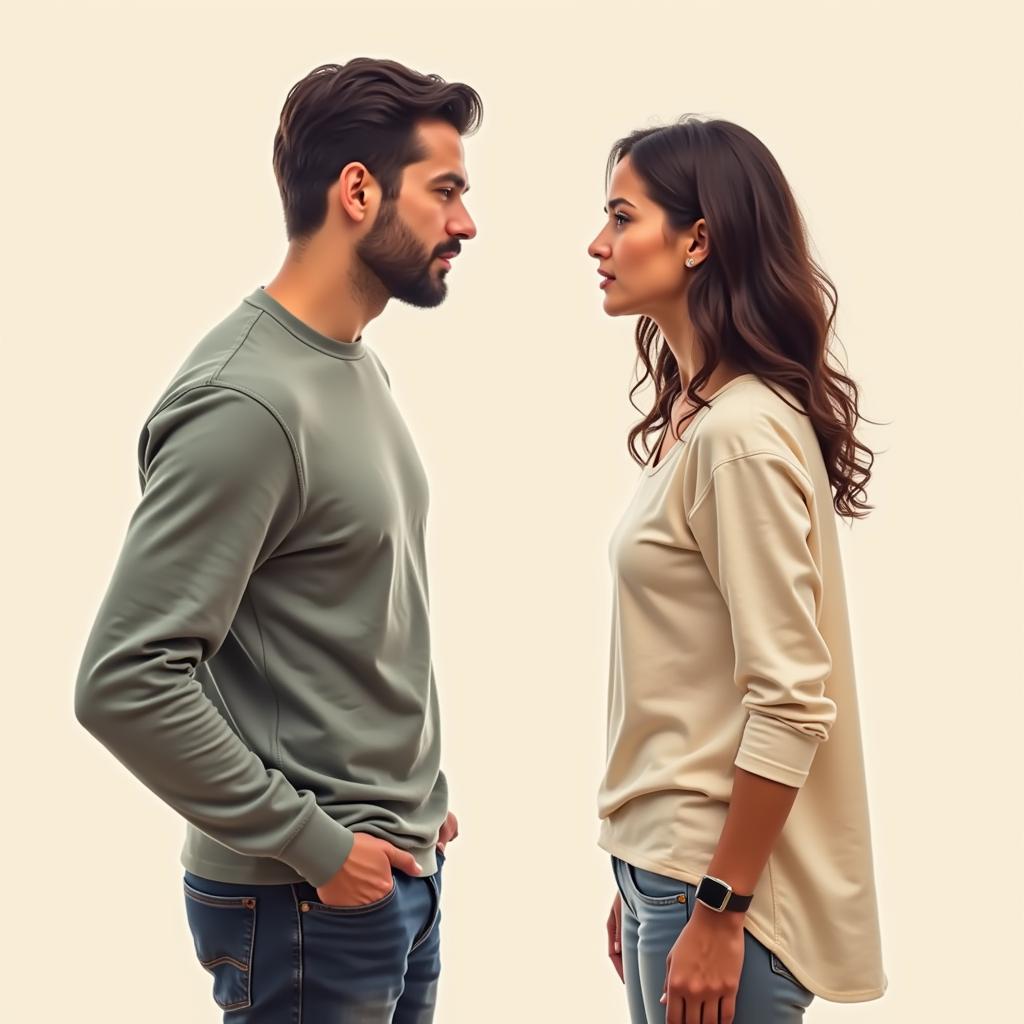 Couple arguing with emotional distance between them