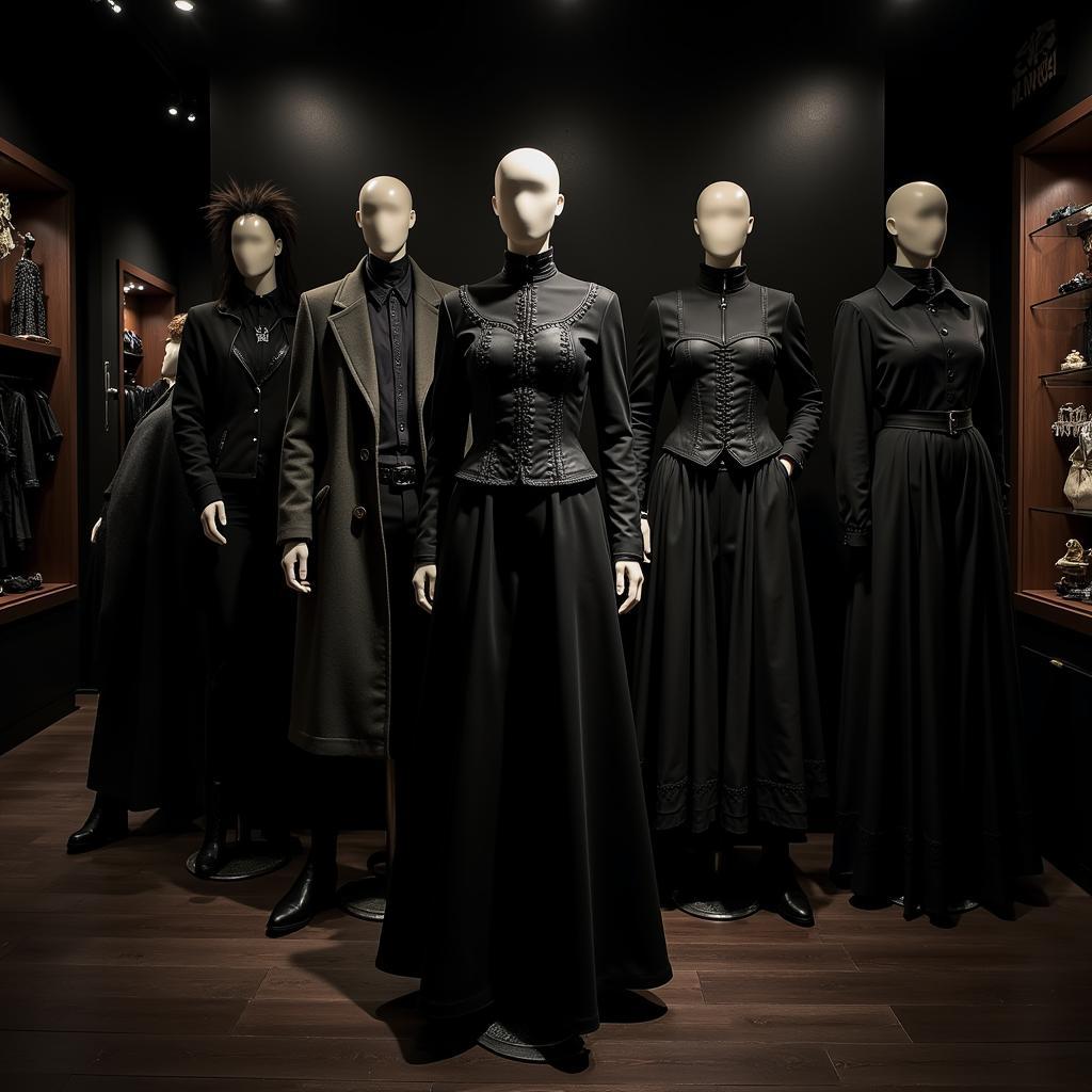 Gothic clothing store with a wide selection of outerwear