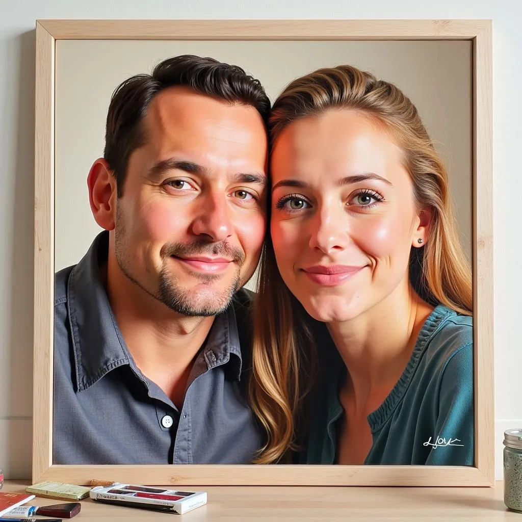 A custom-painted portrait of a loved one, featuring realistic details and vibrant colors.