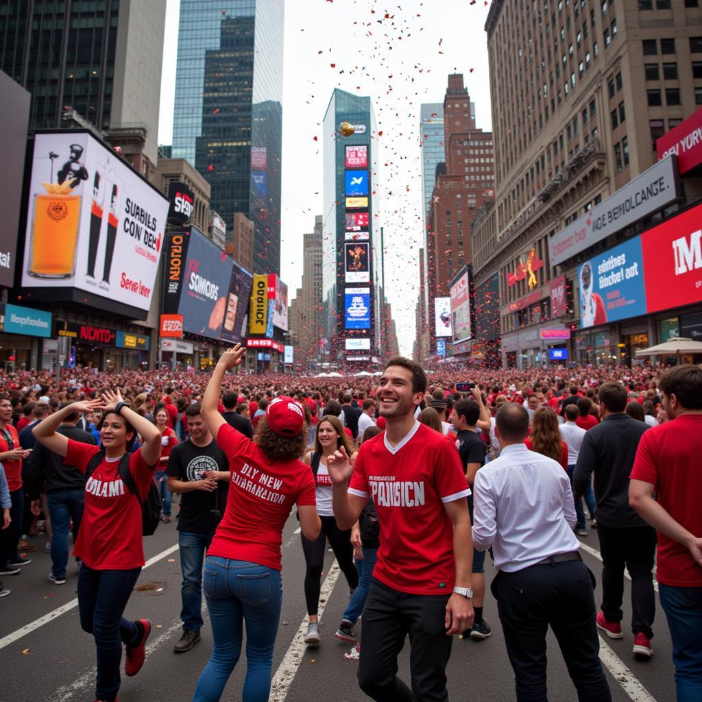 Fans celebrating on Broadway during D-Day