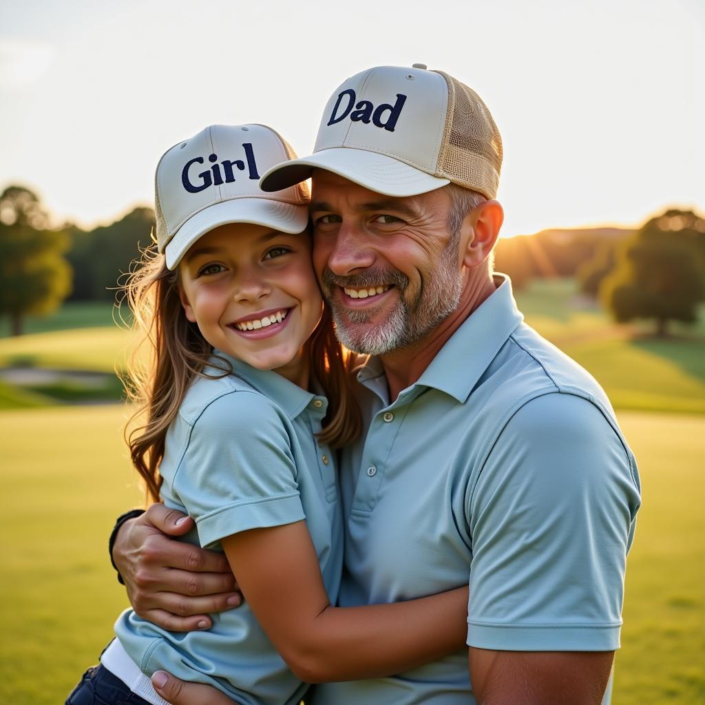 Dad Wearing Girl Dad Golf Hat with Daughter