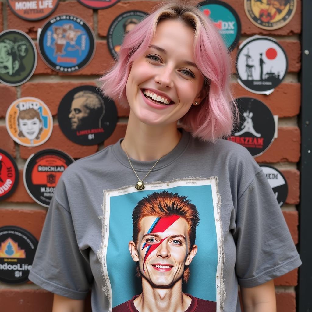 Fan wearing a David Bowie Mugshot T-Shirt