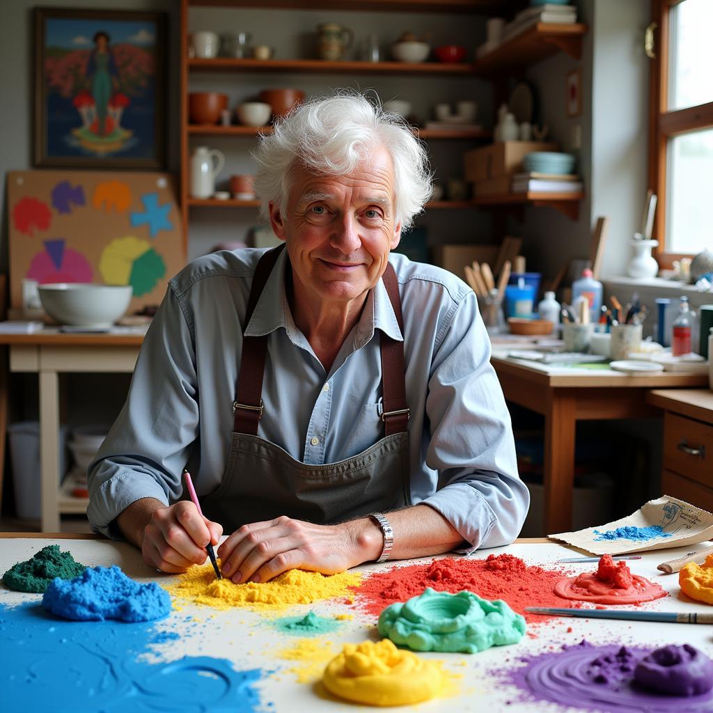 David Hockney Working in His Studio