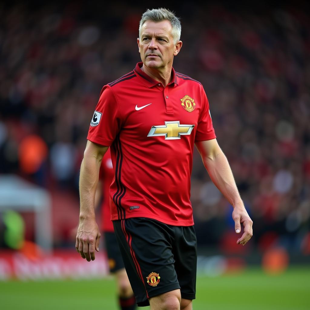 David Moyes leading Manchester United in the 2014 kit 