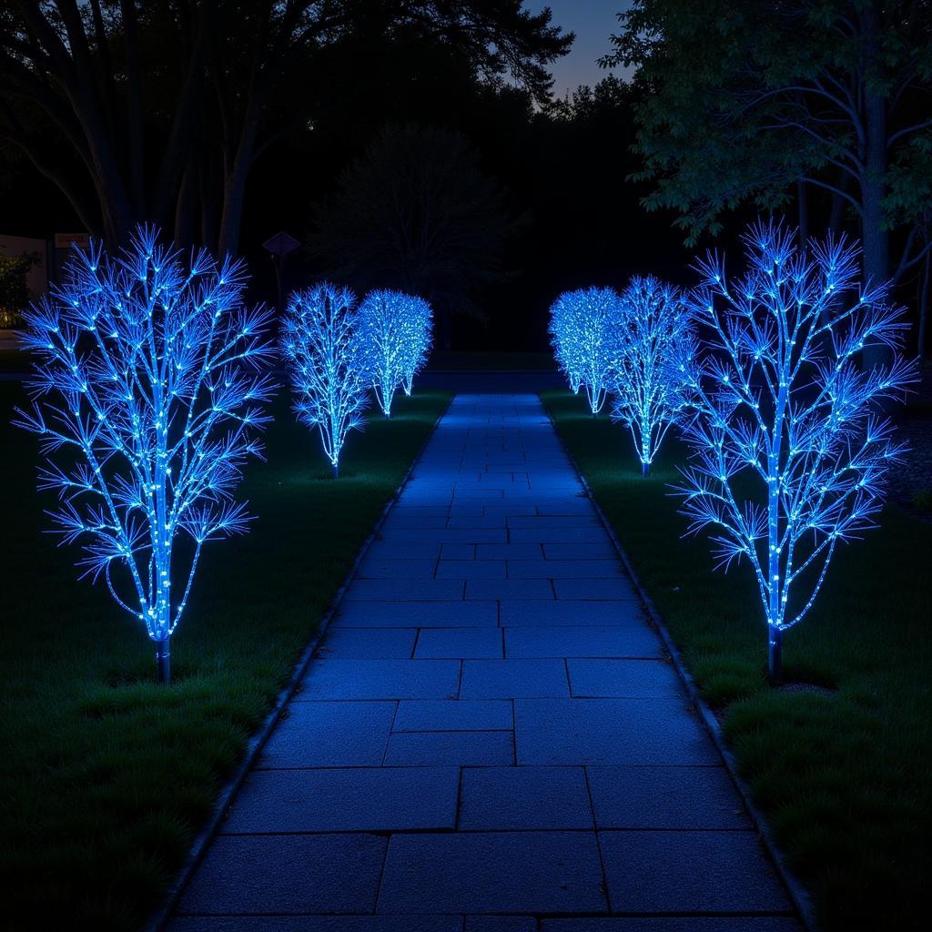 LED lights decorating garden trees