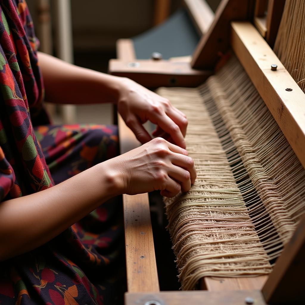 Dhaka muslin weaving on a traditional loom