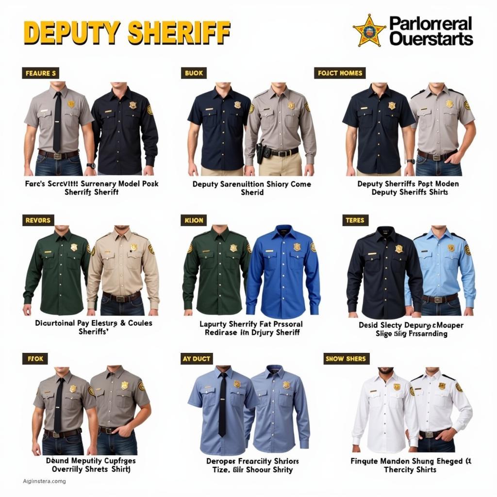 Different styles of deputy sheriff shirts on display