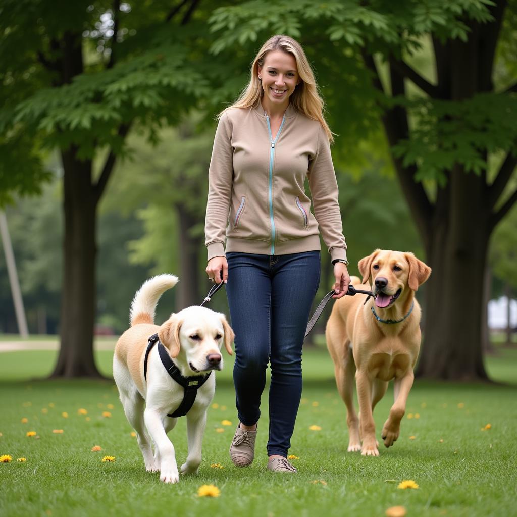 Dog and owner walking safely with a 30 ft lead