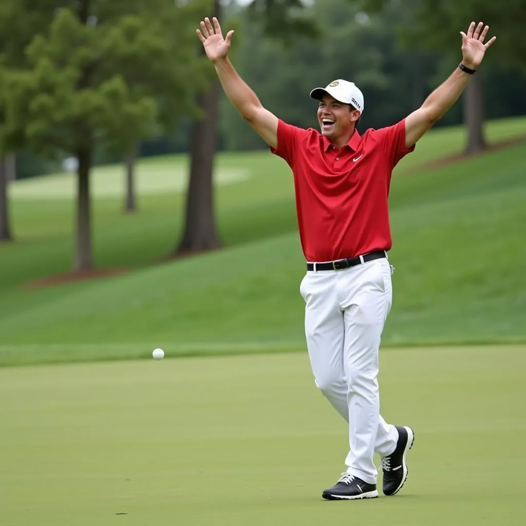 Golfer Celebrating a Successful Dog Legged Clencher