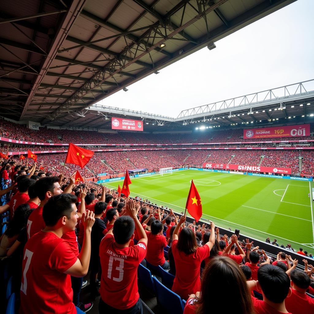 Đội Bóng Đá fans cheering enthusiastically in the stadium stands