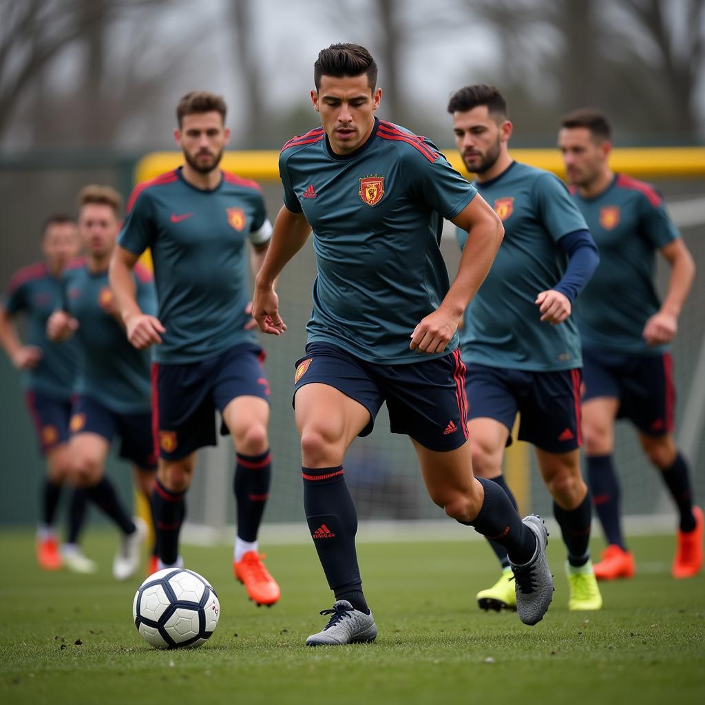 Football Team Training Intensely