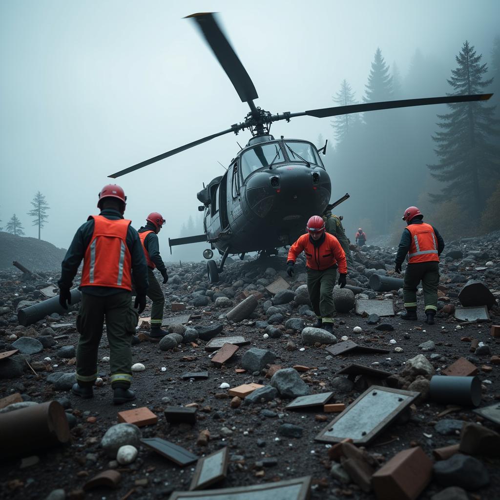 Rescue Teams at Helicopter Crash Site