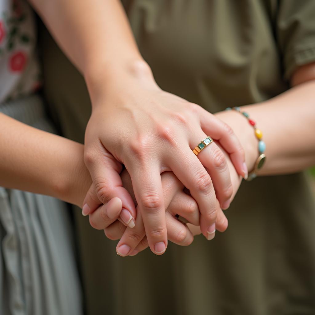 Close-up of Mother and Daughter's Hands