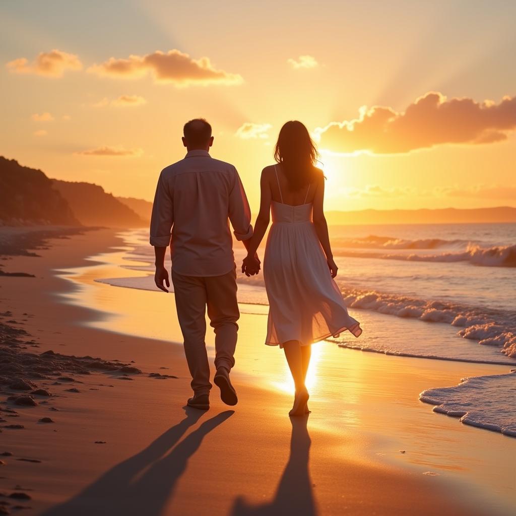 Couple walking on the beach