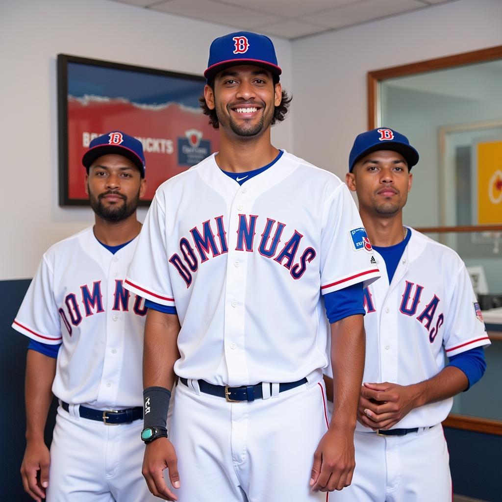 Dominican Republic World Baseball Classic players proudly wearing the 2023 jersey.