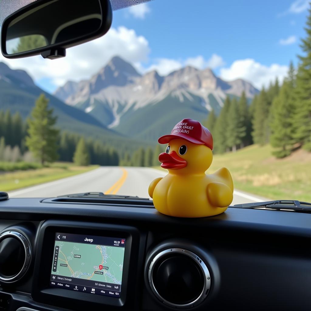 Donald Trump duck perched on a Jeep Wrangler