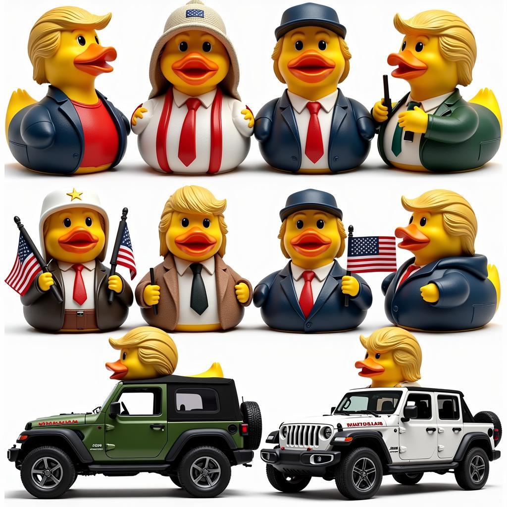 Different variations of Donald Trump ducks for Jeeps