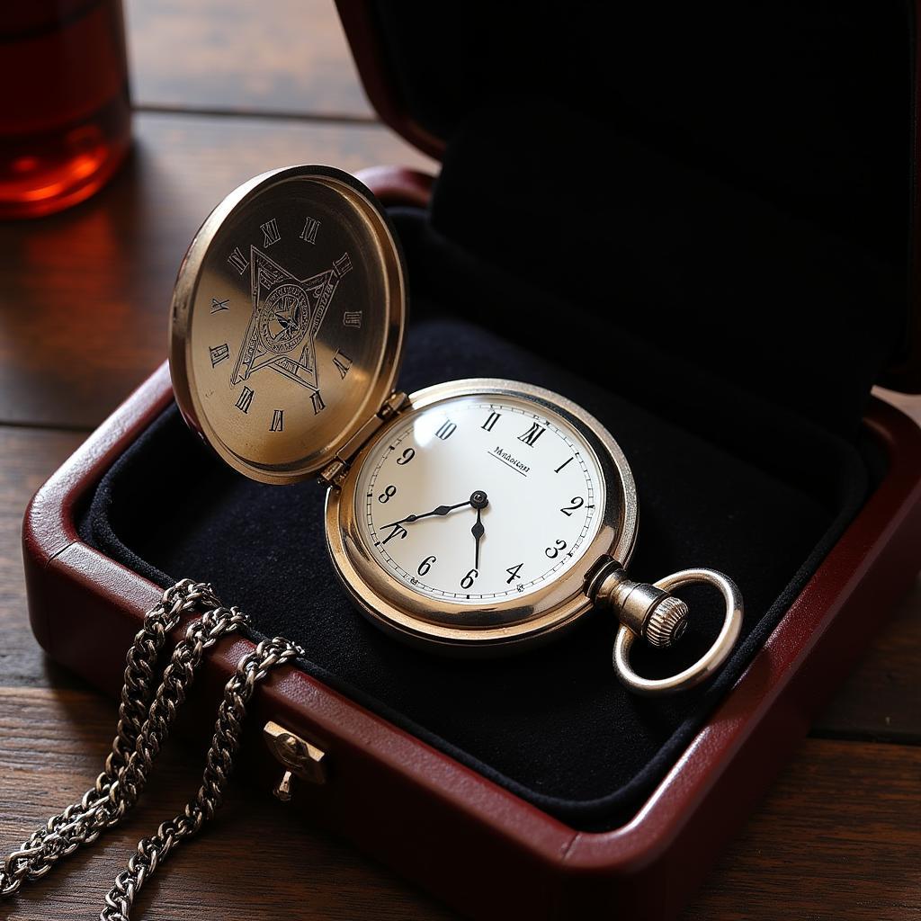 Antique Silver Masonic Pocket Watch with Chain