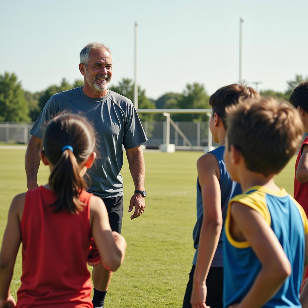 Doug Holden coaching young football players