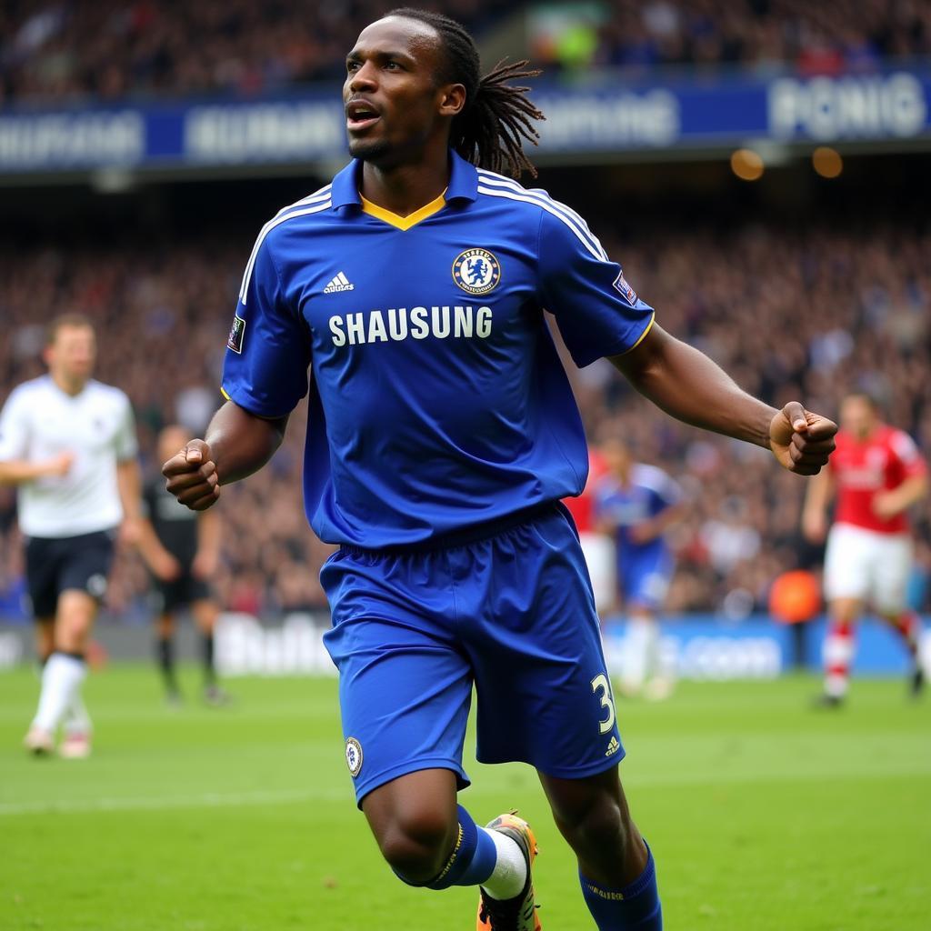 Drogba ăn mừng bàn thắng trong áo Chelsea 2010