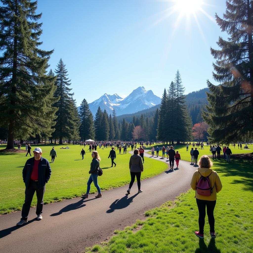 Du khách mặc áo khoác tại Washington Park