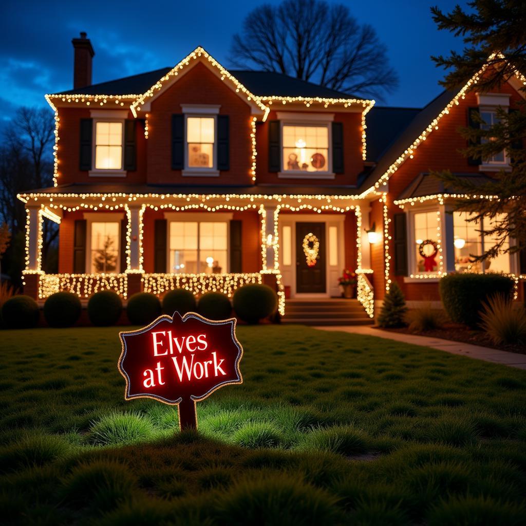 Elves at Work Sign on Family Home