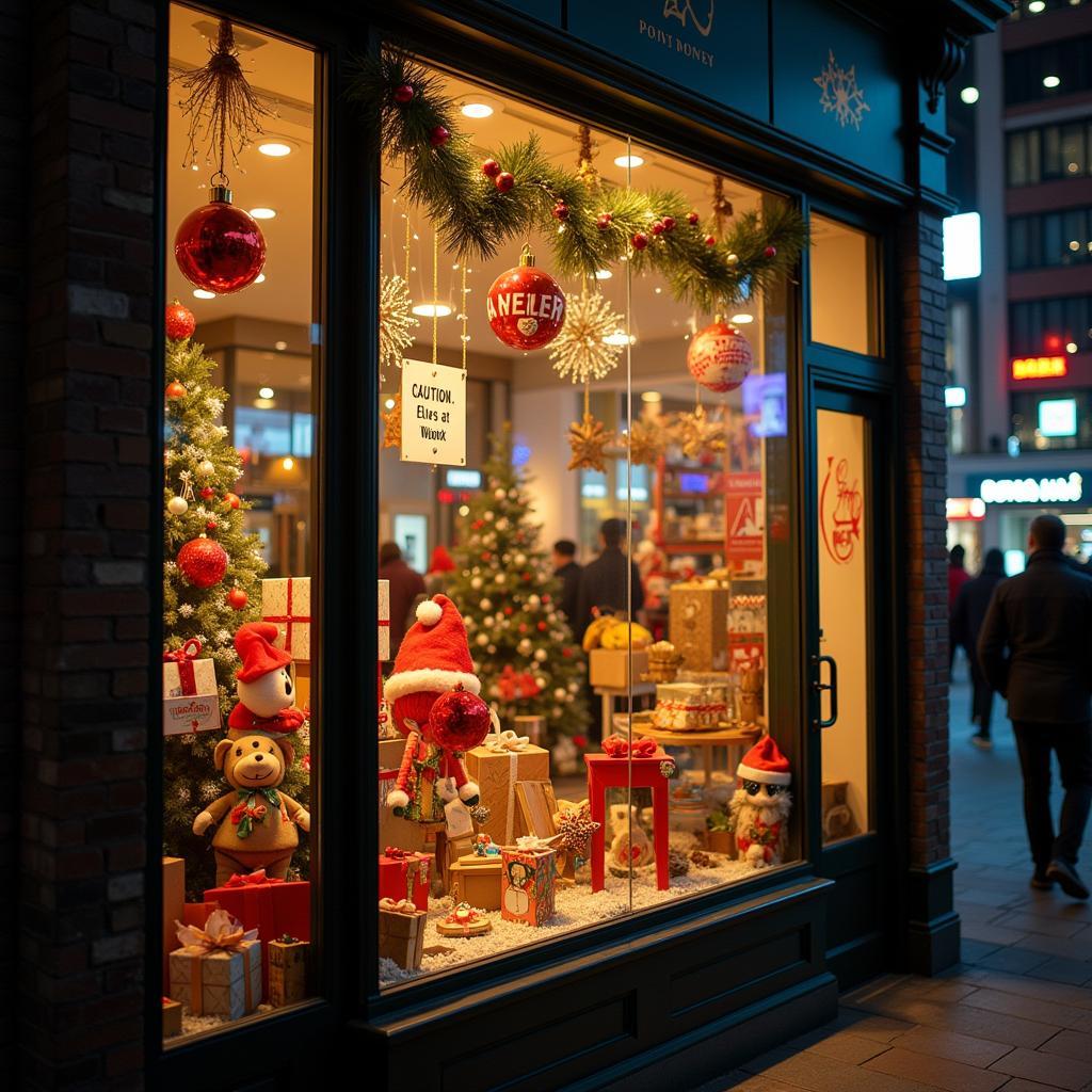 Elves at Work Sign in Shop Window