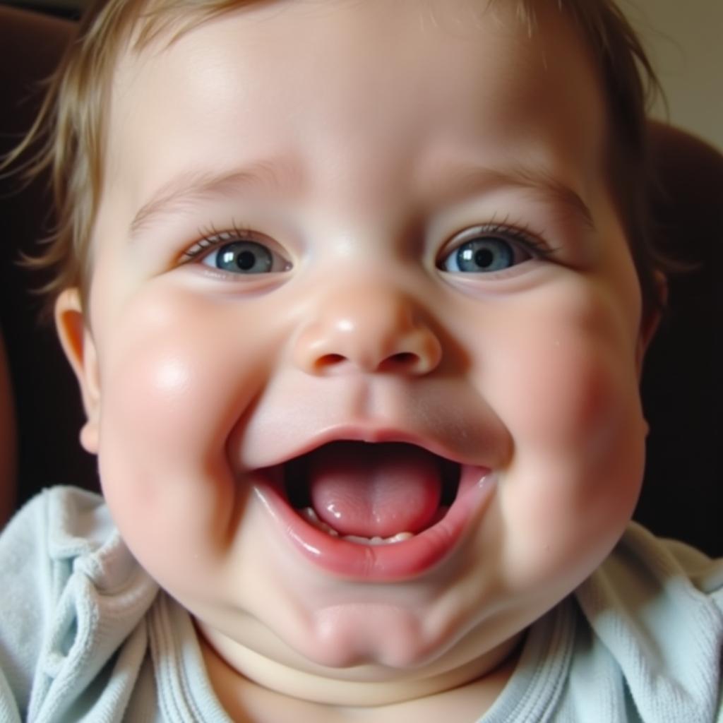 Smiling baby with a lip tie