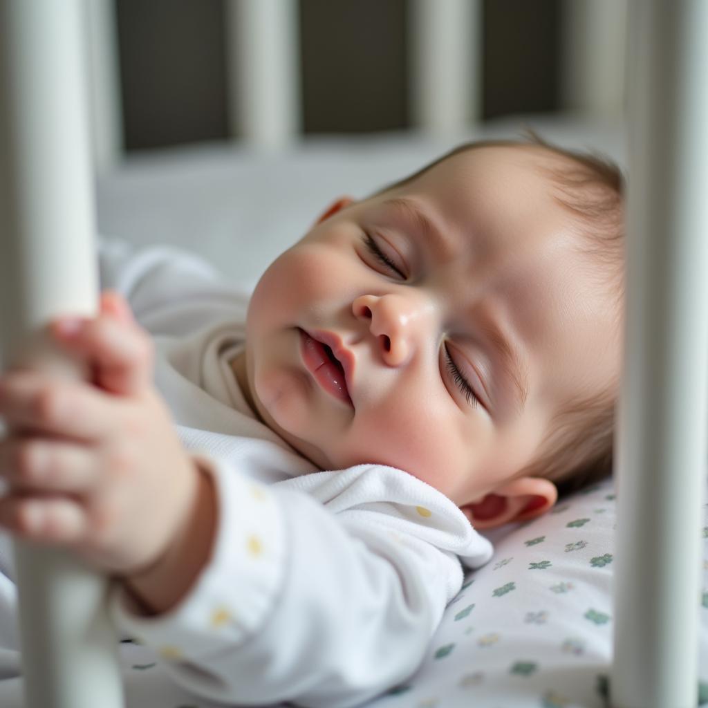 Baby sleeping soundly in a crib