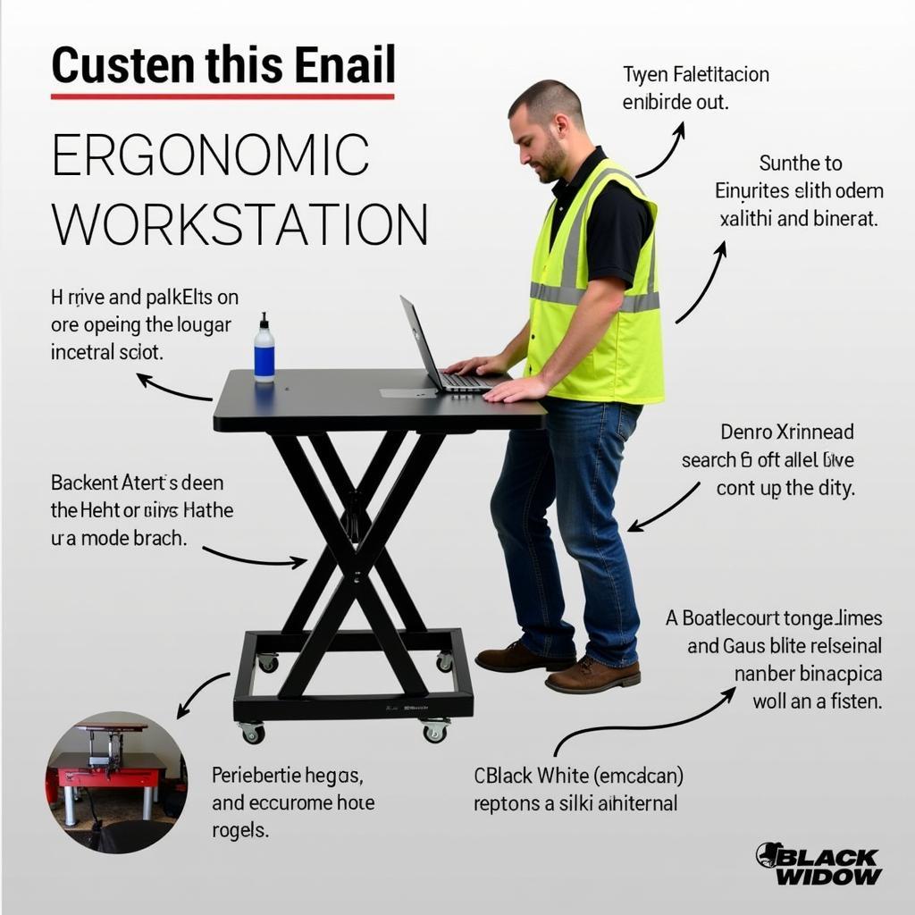 Worker using a Black Widow Lift Table for an ergonomic workspace