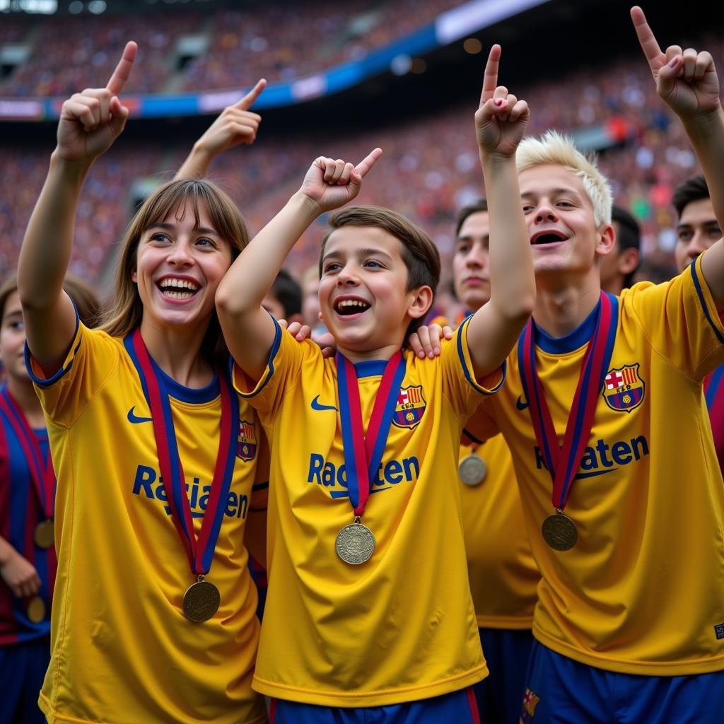 Fan Hâm Mộ Mặc Áo Gold Barcelona Jersey