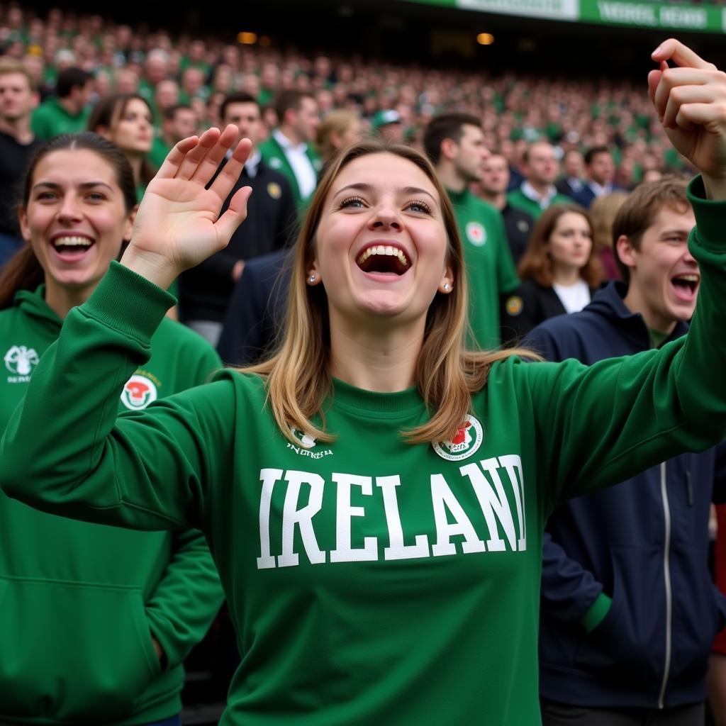 Fan Nữ Mặc Ireland Crewneck Tại Sân Vận Động