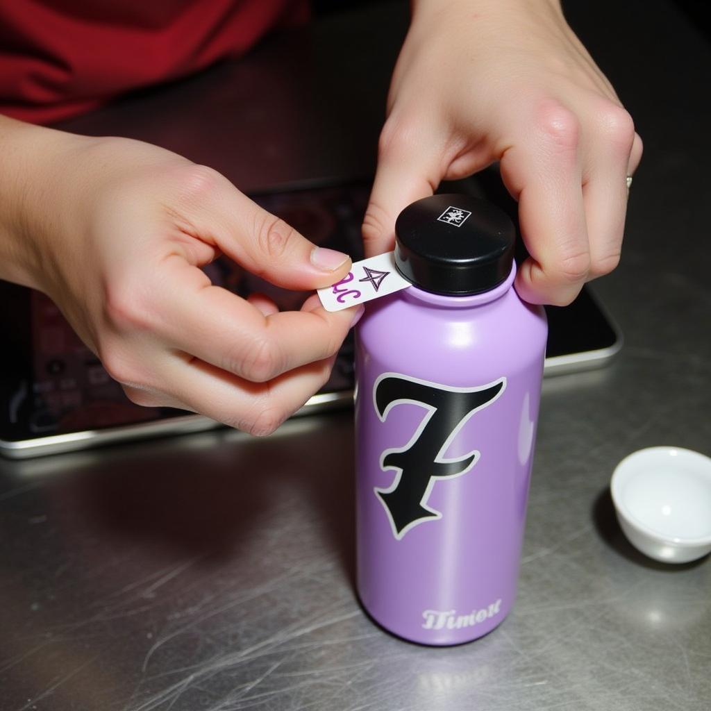 A fan decorating their belongings with Prince symbol stickers