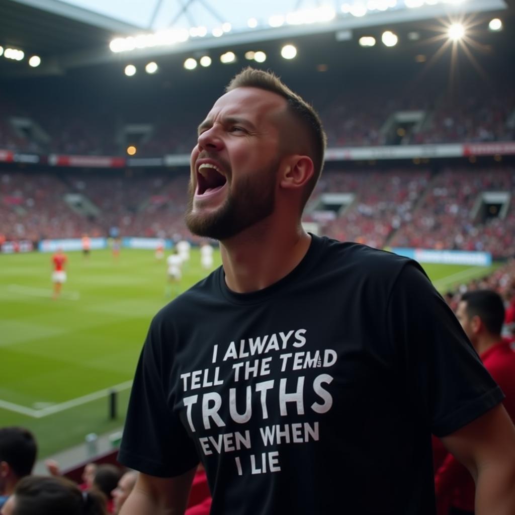 Fan wearing "I Always Tell The Truth Even When I Lie" Shirt at a Football Match