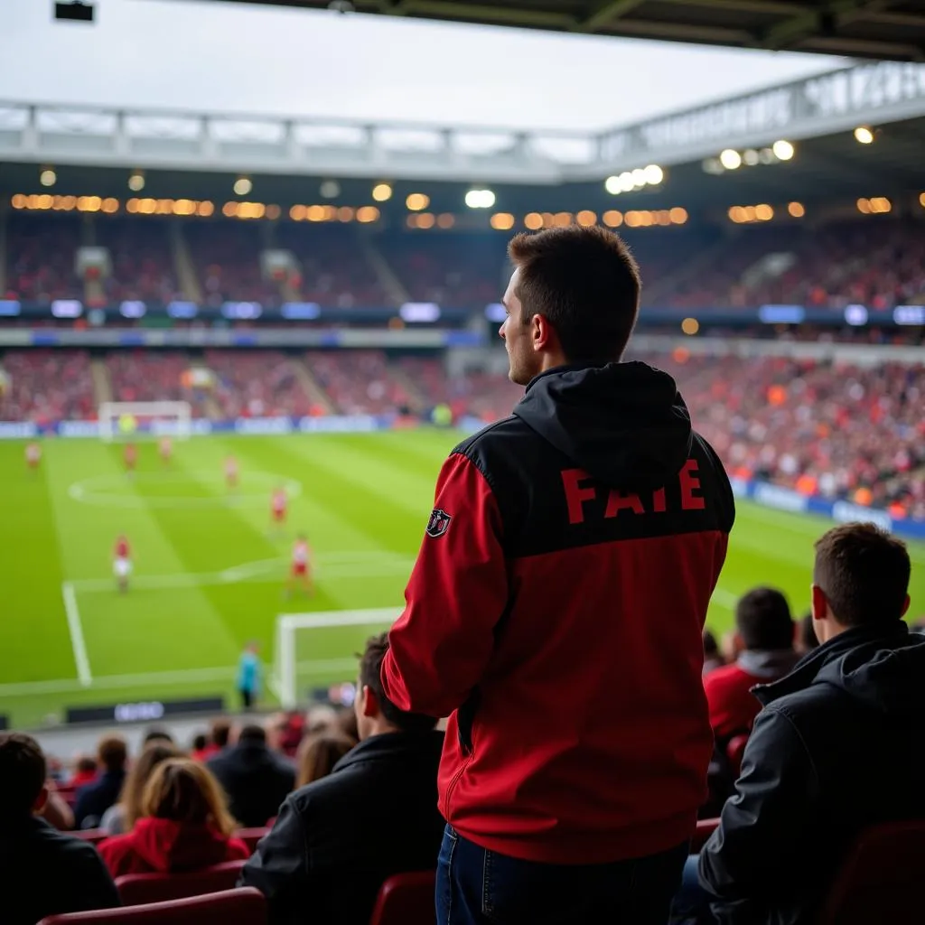 Fan wearing a fate jacket at a football match