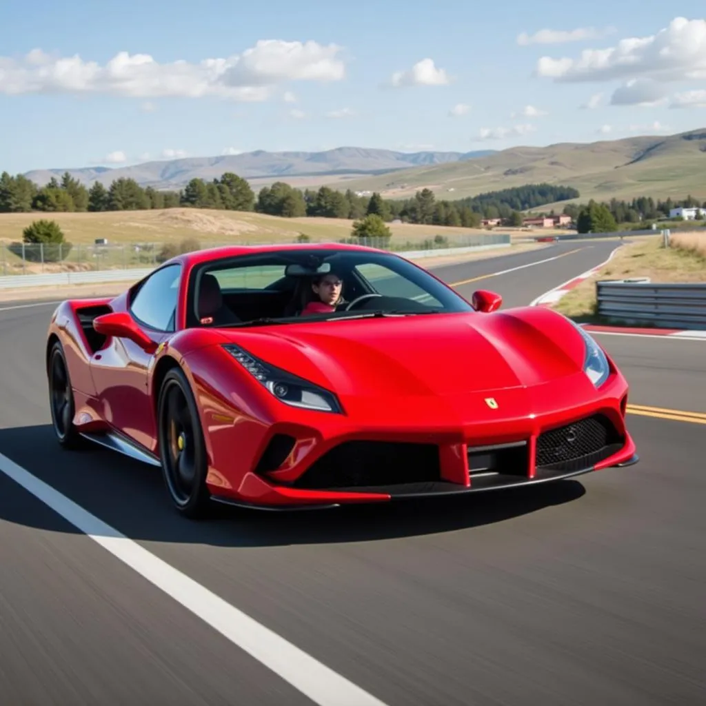 Siêu xe Ferrari 488 GTB màu đỏ rực rỡ trên đường đua