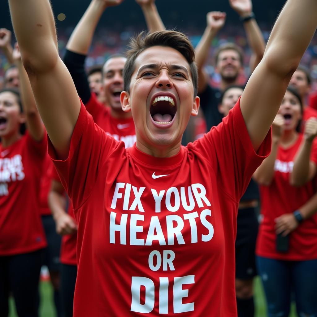 Cổ động viên mặc áo "Fix Your Hearts or Die Shirt"