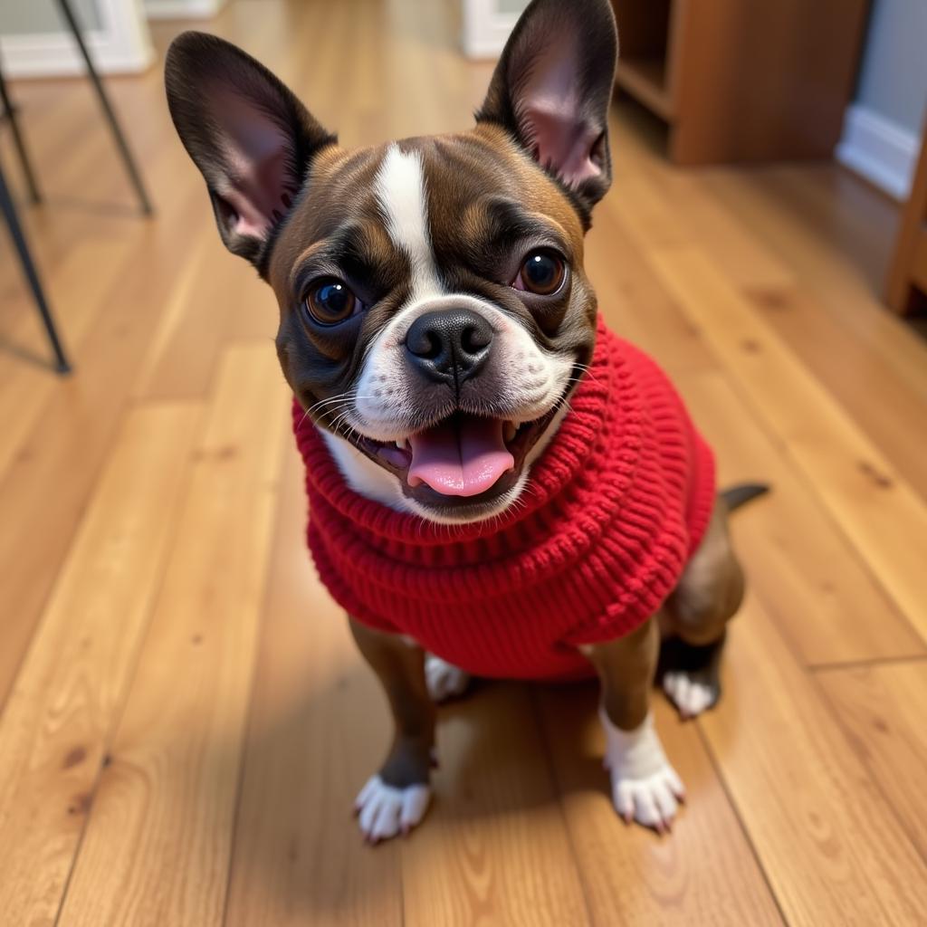 French Bulldog wearing a cozy sweater