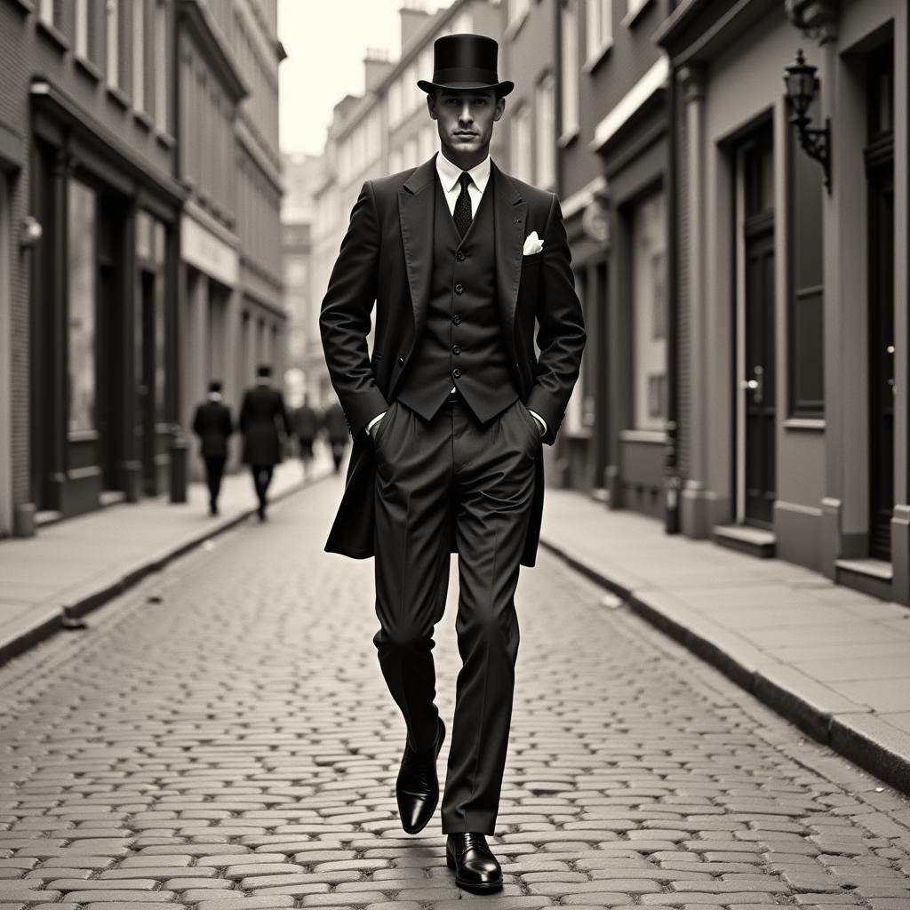 Gentleman Sporting Spats on a Bustling Street 