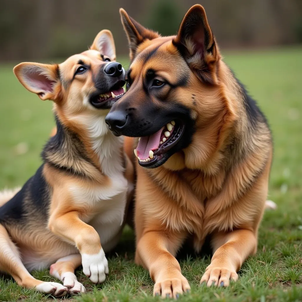 German Shepherd showing aggression towards another dog