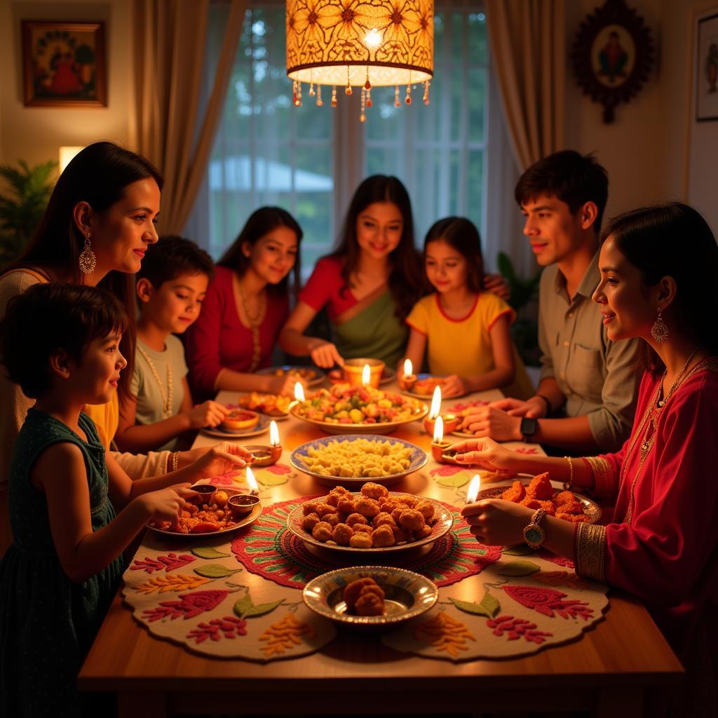 Family celebrating Diwali festival of lights